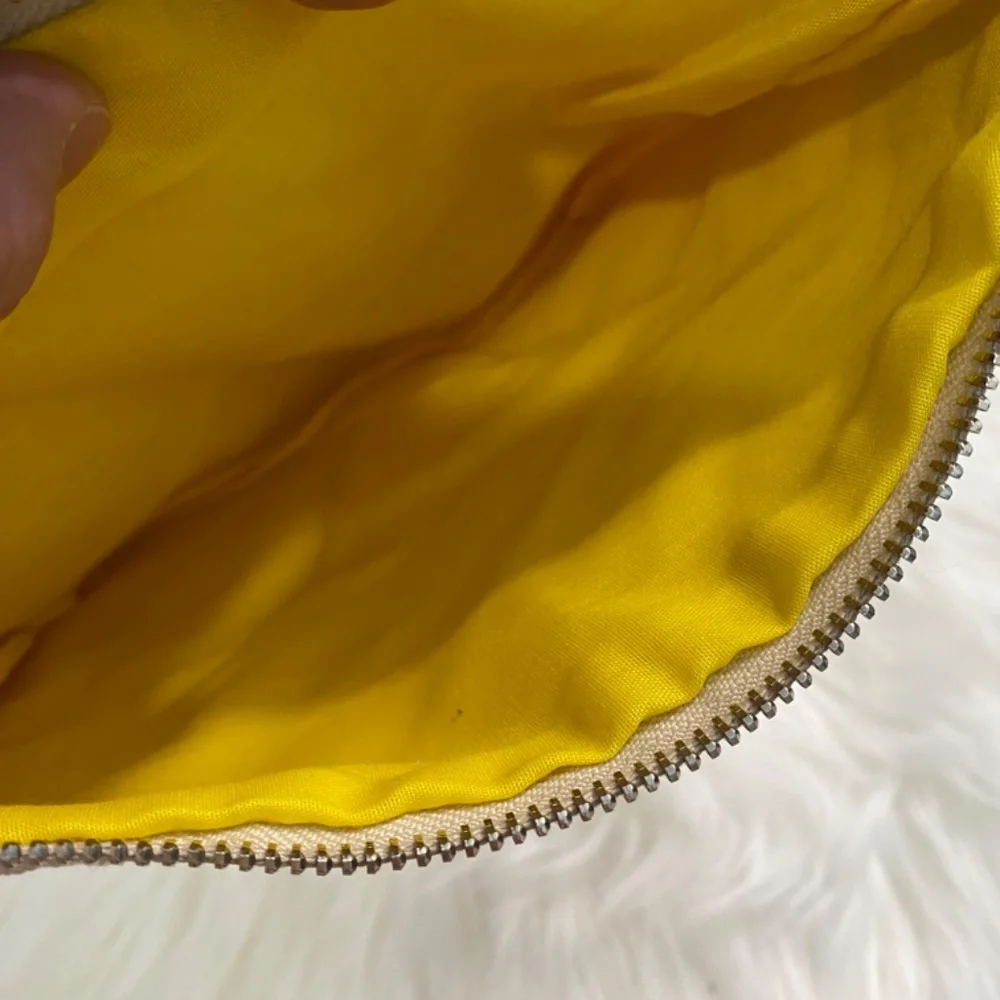 Canvas Zipper Basic Pouch. Cream/Yelow. One Size